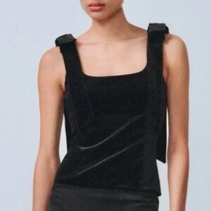 Zara Velvet Black Tank with Bow Details